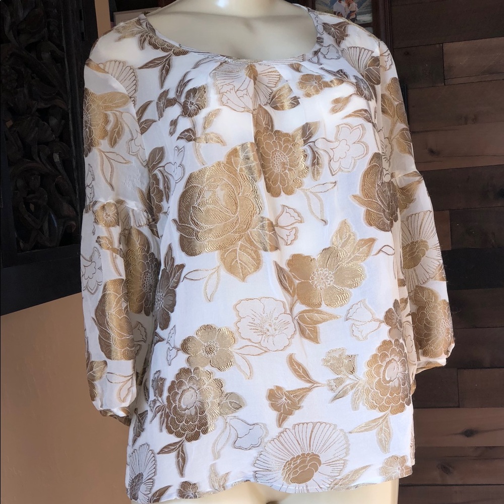 Talbots sheer gold floral blouse